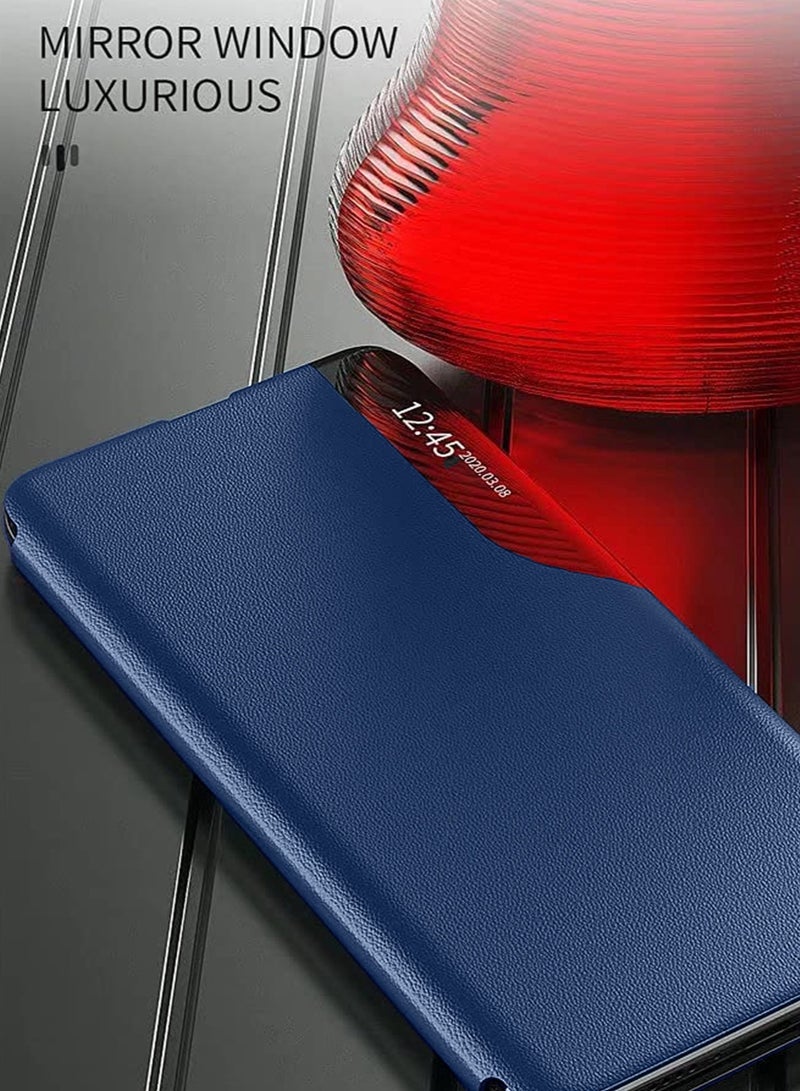 Wtech Smart Mirror Window Flip Phone Auto Sleep Wake Case Cover For Xiaomi Redmi 13 4G / 5G 2024 Navy Blue - Image 2