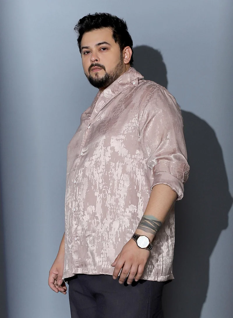 Instafab Plus Instafab Plus Men Droplet-Jacquard Satin Shirt | One Piece Collar , Long Cuffed Sleeves | Button Closure , Straight Hem | Abstract Jacquard | Woven Fabric For Party & Evening Wear | Light Khaki