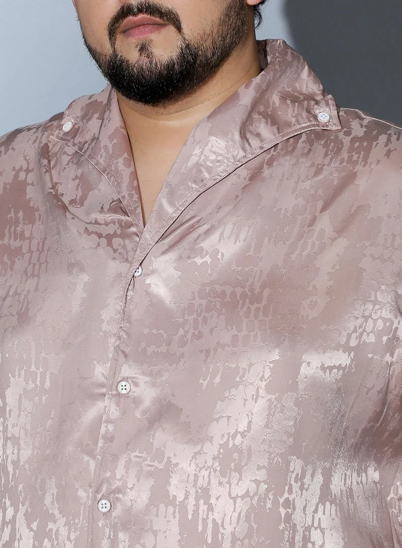 Instafab Plus Instafab Plus Men Droplet-Jacquard Satin Shirt | One Piece Collar , Long Cuffed Sleeves | Button Closure , Straight Hem | Abstract Jacquard | Woven Fabric For Party & Evening Wear | Light Khaki