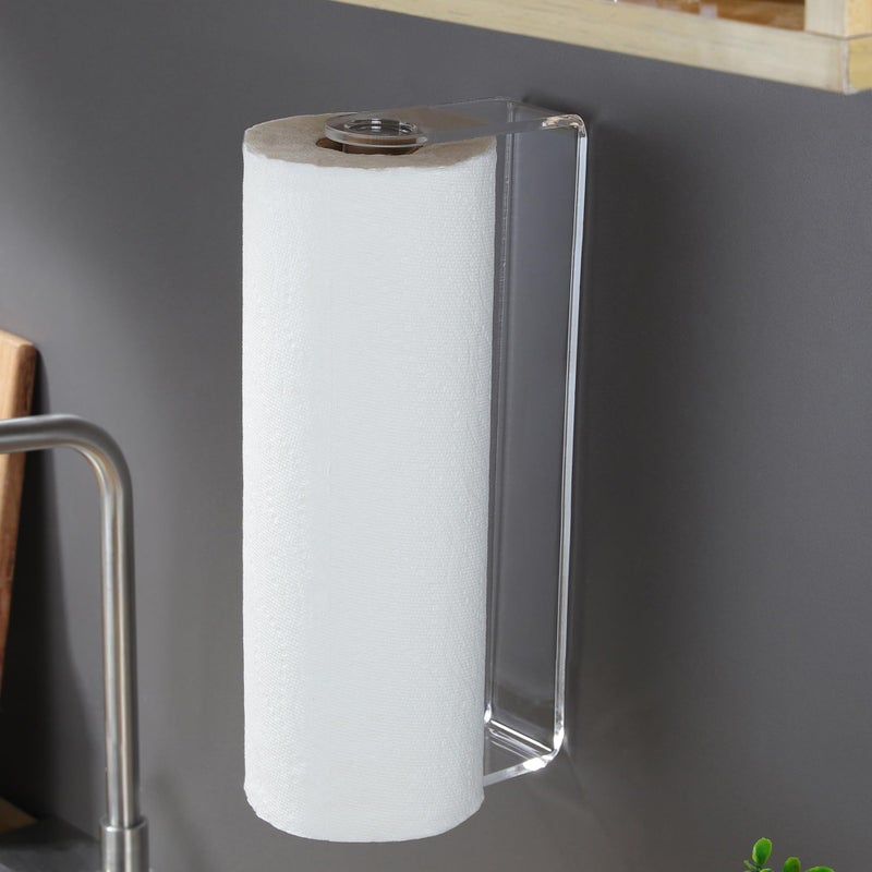 ZUNTO Acrylic Paper Towel Holder - Adhesive Paper Towel Roll Holder Under Cabinet, Clear Plastic Wall Mounted Paper Towel Rack for Kitchen, Frees up Counter Space - Image 4