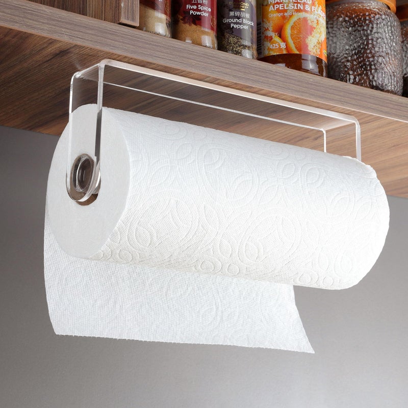 ZUNTO Acrylic Paper Towel Holder - Adhesive Paper Towel Roll Holder Under Cabinet, Clear Plastic Wall Mounted Paper Towel Rack for Kitchen, Frees up Counter Space - Image 3