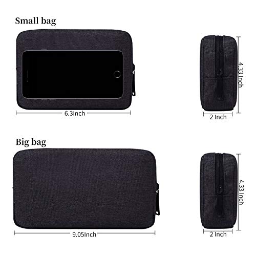 dealcase Canvas Waterproof Universal Electronic Accessories Organizer for Power Bank,Charging Cords,Chargers,Mouse,USB Cable,Earphones and More Out-going, Business Travel Gadget Bag,Black(Small+Big) - Image 2