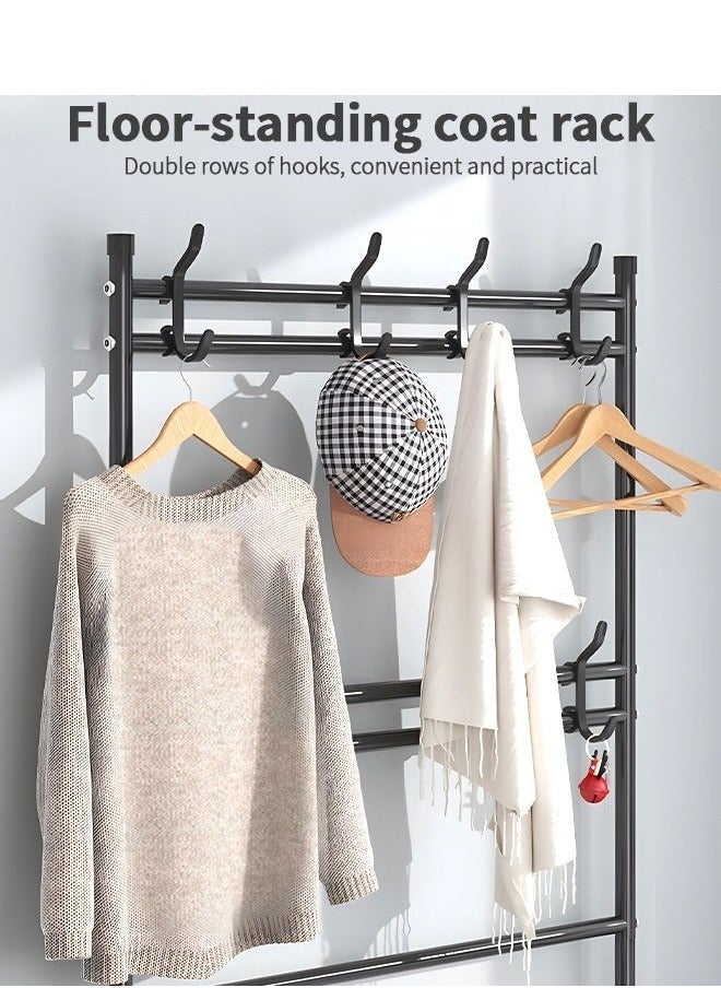 MIXDE Multifunctional 5-Tier Shoe Rack with Coat Rack and 8 Hooks - Lightweight Metal Organizer for Entryway, Bedroom, Dorm, Apartment - Space-Saving Shoe Shelf and Coat Hanger  - Image 2