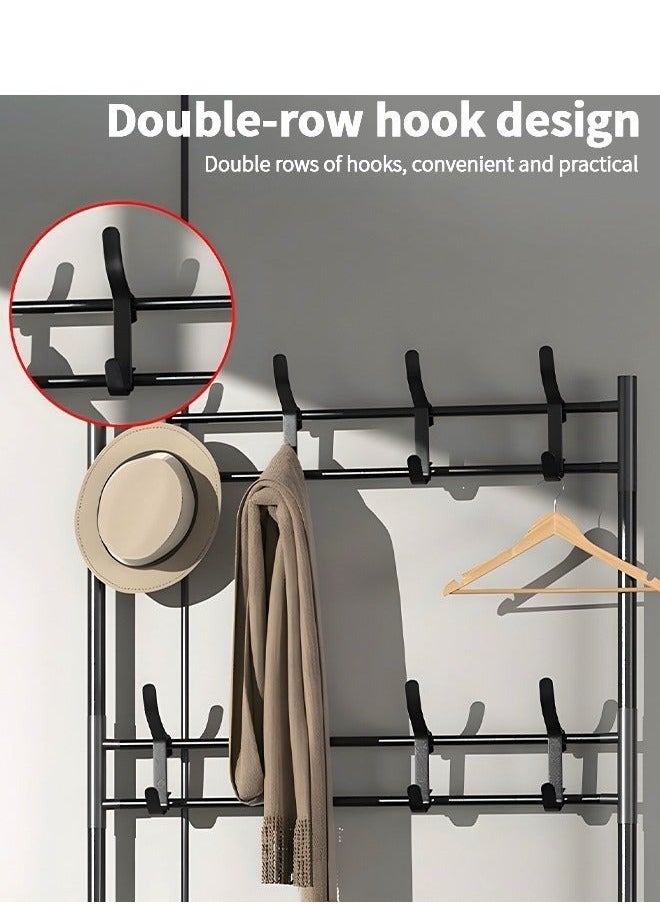 MIXDE Multifunctional 5-Tier Shoe Rack with Coat Rack and 8 Hooks - Lightweight Metal Organizer for Entryway, Bedroom, Dorm, Apartment - Space-Saving Shoe Shelf and Coat Hanger  - Image 3