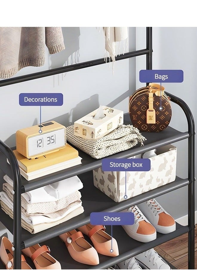 MIXDE Multifunctional 5-Tier Shoe Rack with Coat Rack and 8 Hooks - Lightweight Metal Organizer for Entryway, Bedroom, Dorm, Apartment - Space-Saving Shoe Shelf and Coat Hanger  - Image 4