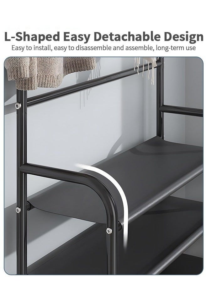 MIXDE Multifunctional 5-Tier Shoe Rack with Coat Rack and 8 Hooks - Lightweight Metal Organizer for Entryway, Bedroom, Dorm, Apartment - Space-Saving Shoe Shelf and Coat Hanger  - Image 5