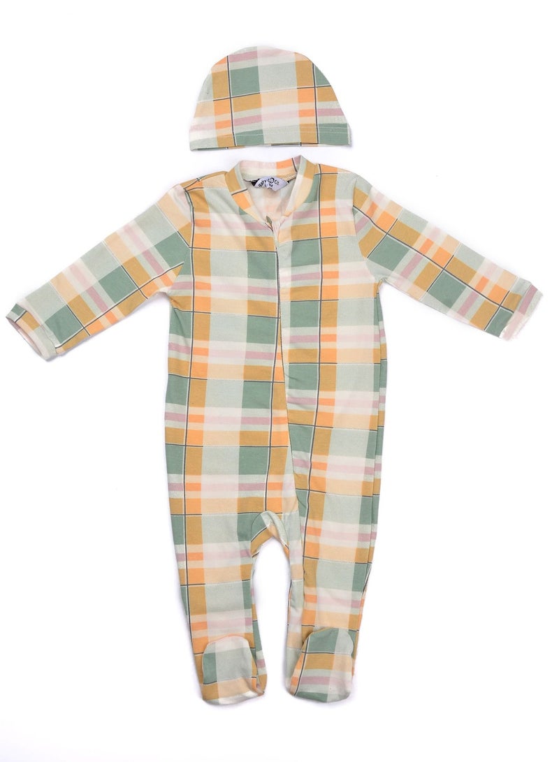 Baby Co. Mint printed Baby suit with Ice cap. - Image 1