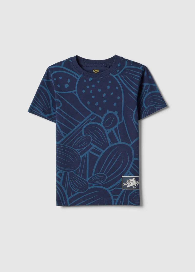 او في اس OVS Blue Pure Cotton Regular Fit T-Shirt For Boys With Print