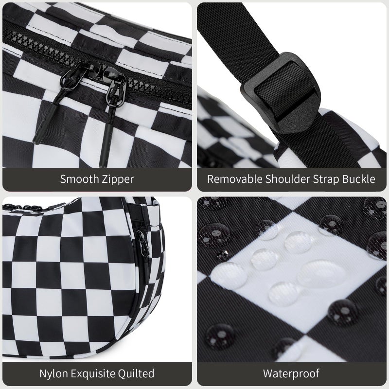 FODOKO Crescent Shoulder Bag for Women Checkered Purse Small Cute Clutch Hobo Handbags Nylon Quilted - Image 5