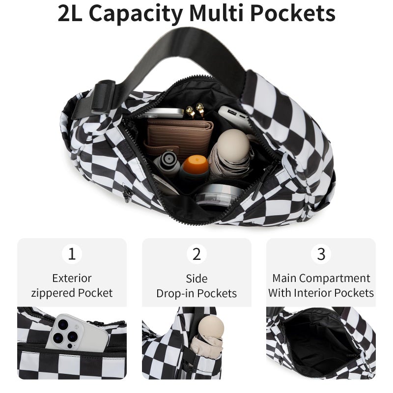 FODOKO Crescent Shoulder Bag for Women Checkered Purse Small Cute Clutch Hobo Handbags Nylon Quilted - Image 4