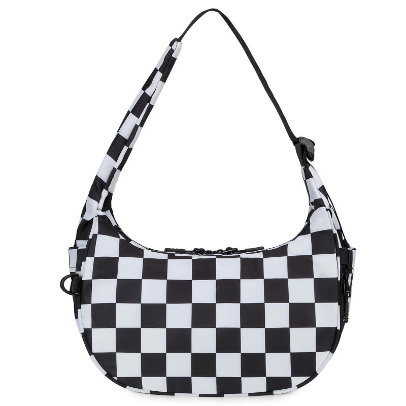 FODOKO Crescent Shoulder Bag for Women Checkered Purse Small Cute Clutch Hobo Handbags Nylon Quilted - Image 1