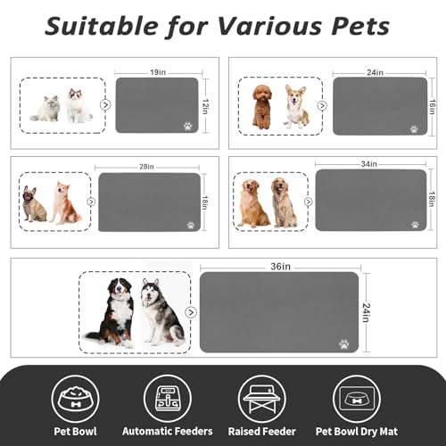 HotLive Pet Feeding Mat - Absorbent Dog Mat for Food and Water, No Stains Cat Bowl Mat, Easy to Clean Pet Placemats, Quick Dry Dog Water Dispenser Mat for Messy Drinkers | Paw Dark Grey 12"x 19" - Image 4