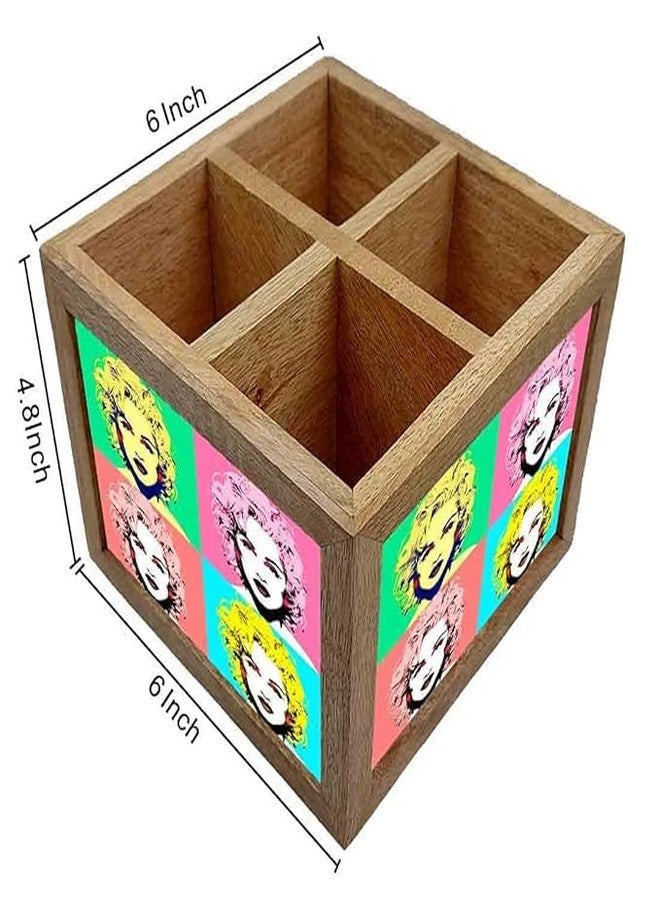 Nutcase Wooden Cutlery Stand Holder Silverware Caddy Spoons Forks Knives Organizer for Dining Table & Kitchen -Made in India-Spoons NOT Included - Girl Art - Image 3