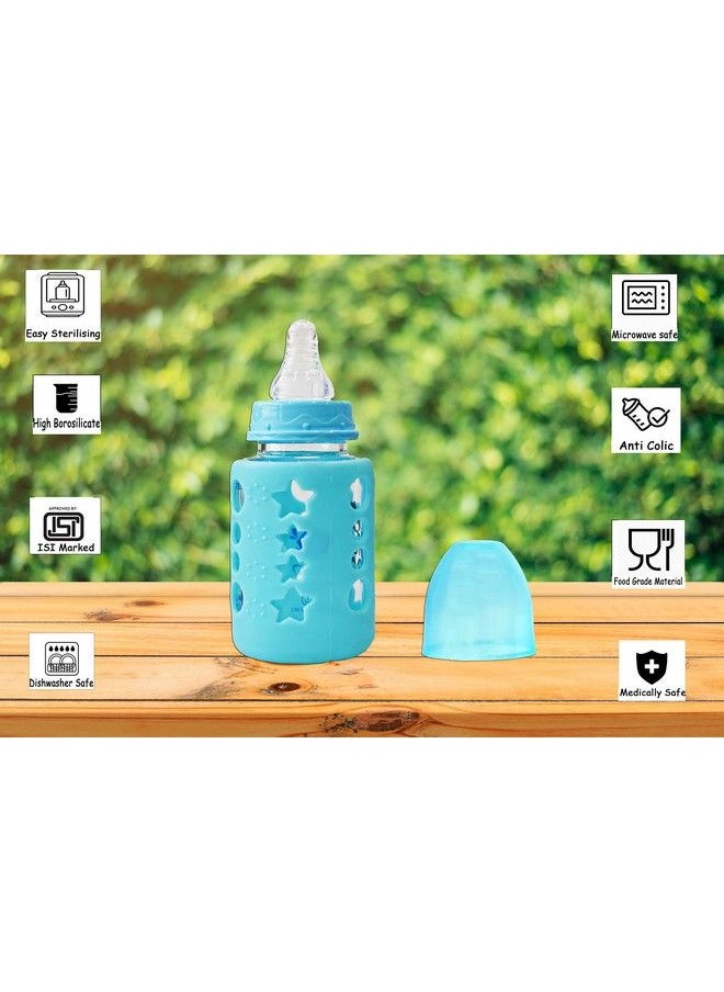 The Little Lookers - High Borosilicate Glass Feeding Bottle For Baby;Feeder For Newborn ; Super Soft Flow Control & Anti Colic Nipple For Infants;Toddlers Blue & Red (120Ml) - Image 1