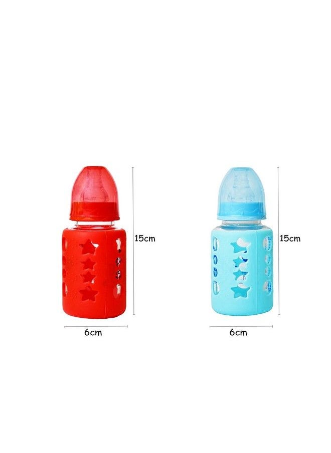 The Little Lookers - High Borosilicate Glass Feeding Bottle For Baby;Feeder For Newborn ; Super Soft Flow Control & Anti Colic Nipple For Infants;Toddlers Blue & Red (120Ml) - Image 1