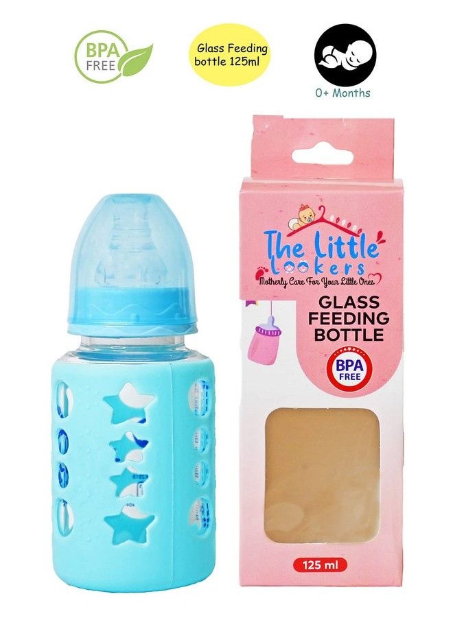 The Little Lookers - High Borosilicate Glass Feeding Bottle For Baby;Feeder For Newborn ; Super Soft Flow Control & Anti Colic Nipple For Infants;Toddlers Blue & Red (120Ml) - Image 1