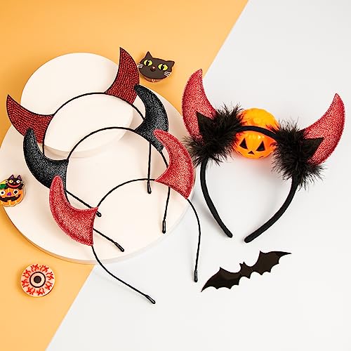 Parma77 Glitter Devil Horns Headband, Red Devil Horns Devil Costume for Women Men Girls, Halloween Fancy Dress Cosplay Hairband (Red) - Image 3