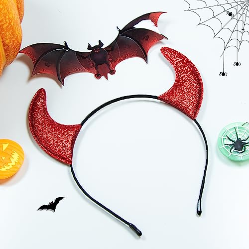 Parma77 Glitter Devil Horns Headband, Red Devil Horns Devil Costume for Women Men Girls, Halloween Fancy Dress Cosplay Hairband (Red) - Image 2