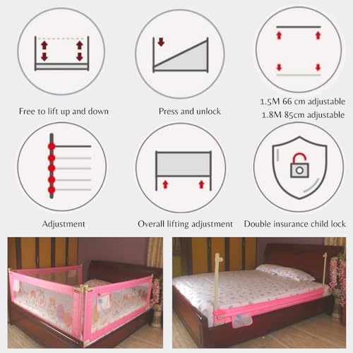 Vic Kid® Bed Rail Guard for Baby/Kids Safety, 148cm x 90cm, Portable & Foldable, Baby Safety Essential, Adjustable Height (1.5M, Happy) - Image 5