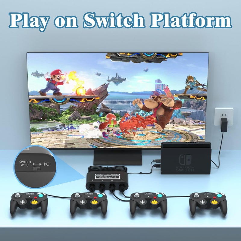 pdobq Gamecube Controller Adapter for Nintendo Switch/Switch 2/ Switch OLED Gamecube Adapter, Super Smash Bros Choice for Wii u/Switch/PC USB, Support 4 Gamecube Controller and 180cm Long Data Cable - Image 4