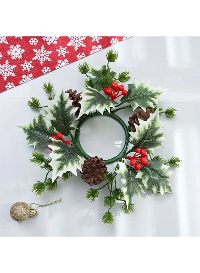 Mini Christmas Wreath With Red Berries And Pine Cones Durable Plastic Indoor Holiday Door Hanging Decor - Image 2