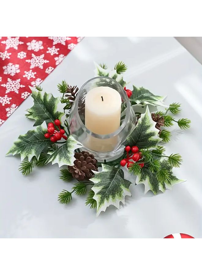 Mini Christmas Wreath With Red Berries And Pine Cones Durable Plastic Indoor Holiday Door Hanging Decor - Image 1