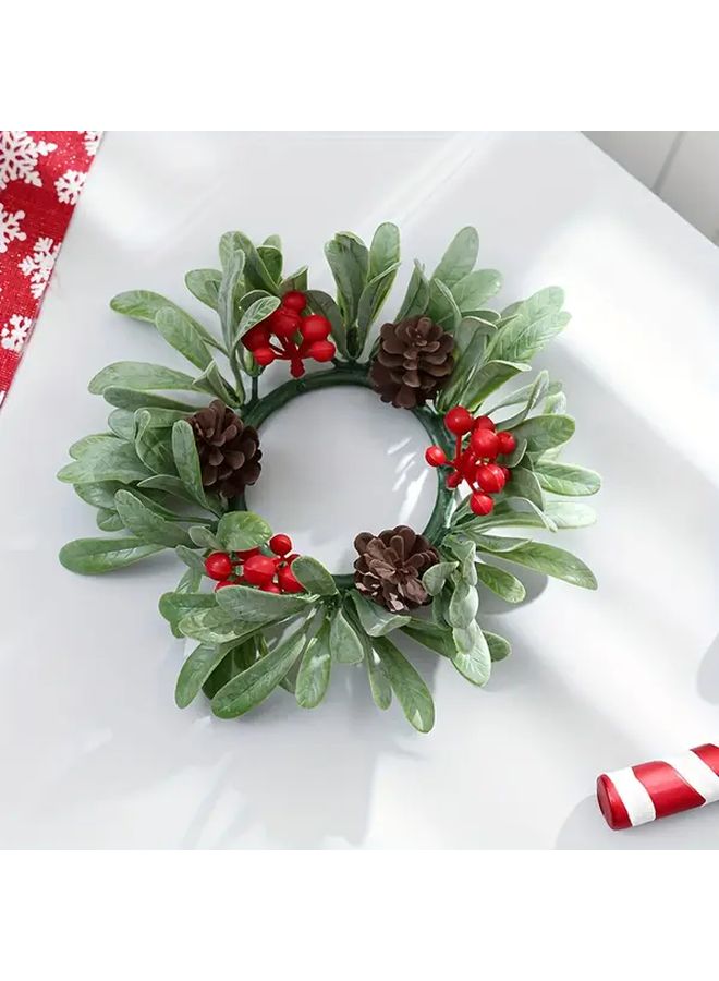 Mini Christmas Wreath With Red Berries And Pine Cones Durable Plastic Indoor Holiday Door Hanging Decor - Image 5