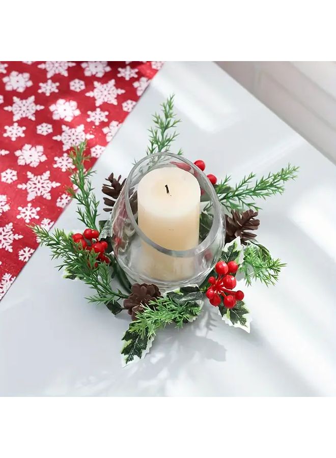 Mini Christmas Wreath With Red Berries And Pine Cones Durable Plastic Indoor Holiday Door Hanging Decor - Image 3