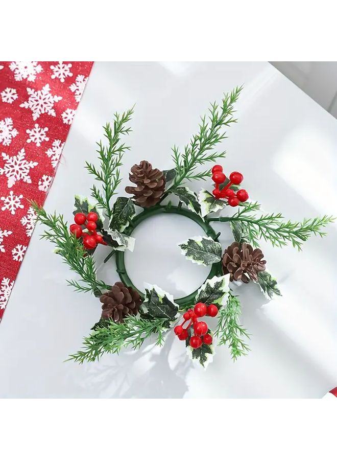 Mini Christmas Wreath With Red Berries And Pine Cones Durable Plastic Indoor Holiday Door Hanging Decor - Image 4