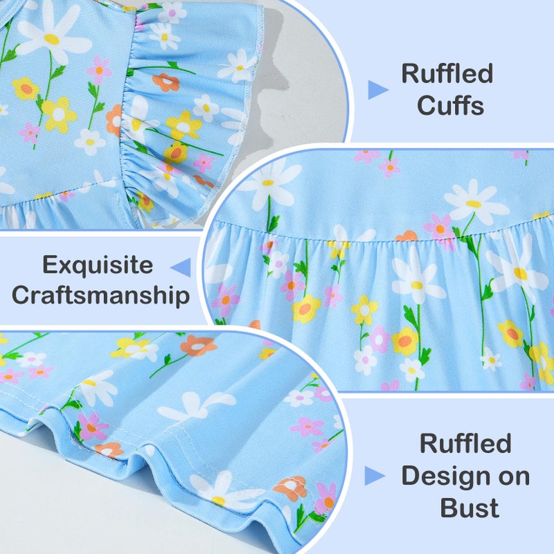 ICOSY 2PCS Girls Nightgowns Toddler Girl Pajamas Flutter Short Sleeve Princess Dress Sleepwear for Girls - Image 4