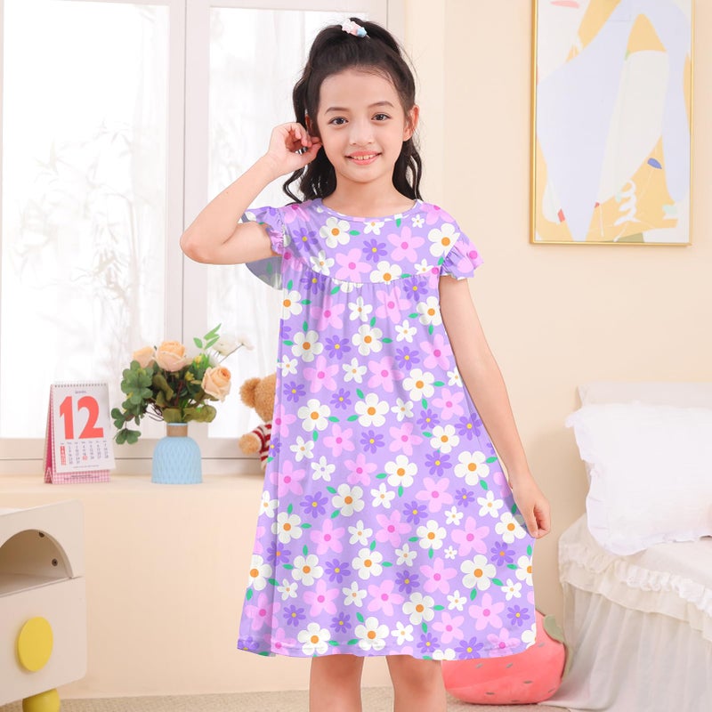 ICOSY 2PCS Girls Nightgowns Toddler Girl Pajamas Flutter Short Sleeve Princess Dress Sleepwear for Girls - Image 2