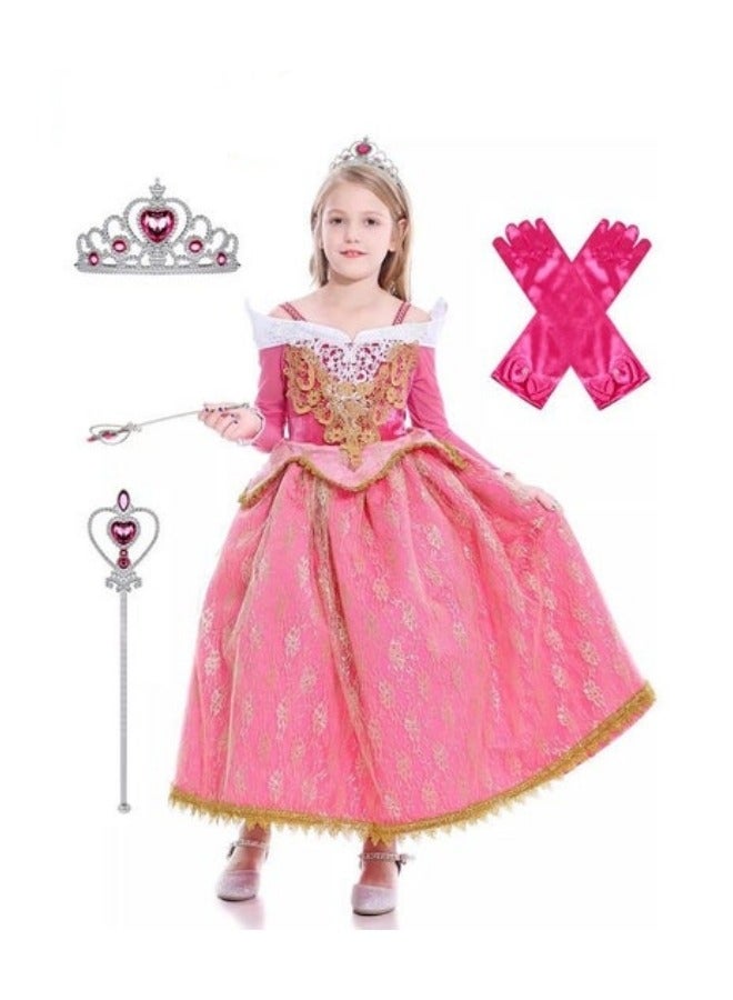 MIXDE Pretend Princess Skirt Set with Crown Gloves and Magic Wand for Evenning Party Performance 100cm Height Kids  - Image 1