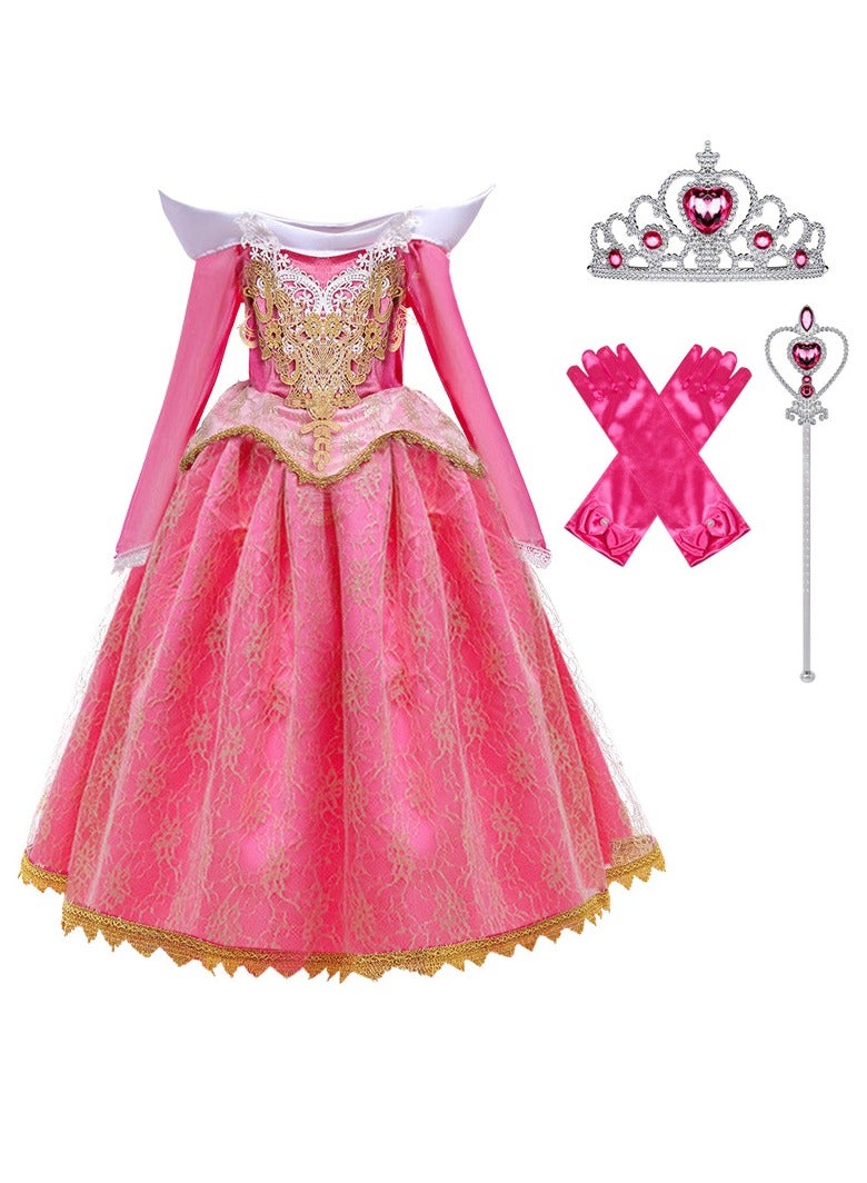 MIXDE Pretend Princess Skirt Set with Crown Gloves and Magic Wand for Evenning Party Performance 100cm Height Kids  - Image 5