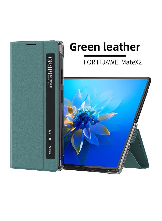 Applicable To For Huawei MateX2 Folding Phone Case Smart Window Bracket Flip Leather Case Matex2 Drop-resistant Protective Case-Color:Green-Applicable Model:For Huawei Mate X2 - Image 1