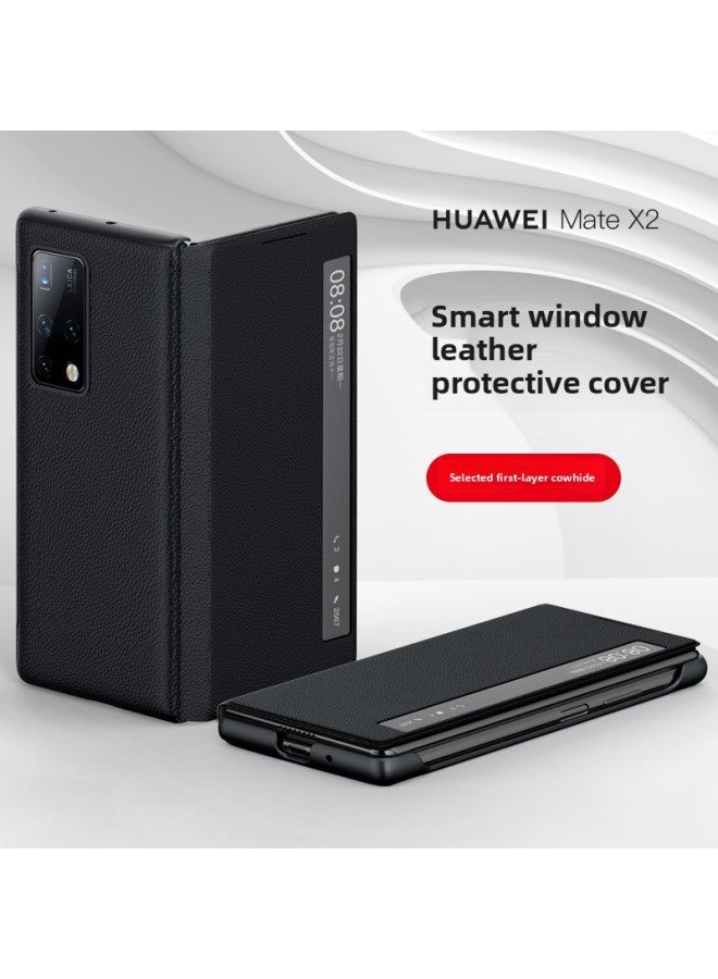 Applicable To For Huawei MateX2 Folding Phone Case Smart Window Bracket Flip Leather Case Matex2 Drop-resistant Protective Case-Color:Green-Applicable Model:For Huawei Mate X2 - Image 2
