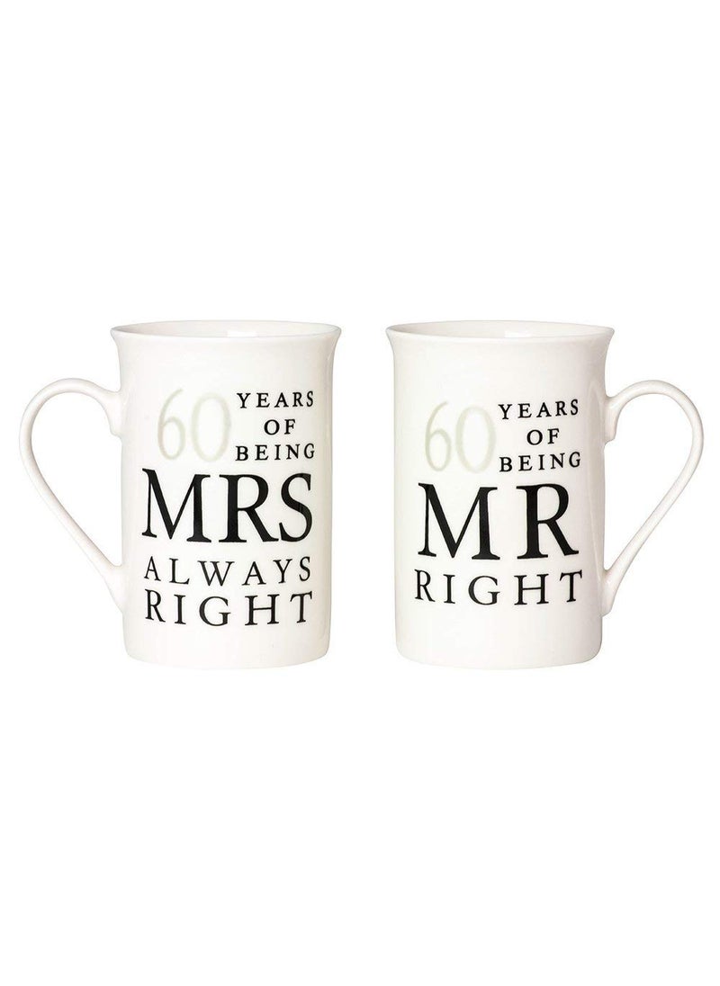 Haysoms Haysoms Ivory White 60th Anniversary Mr Right  Mrs Always Right Ceramic Mug Gift Set 