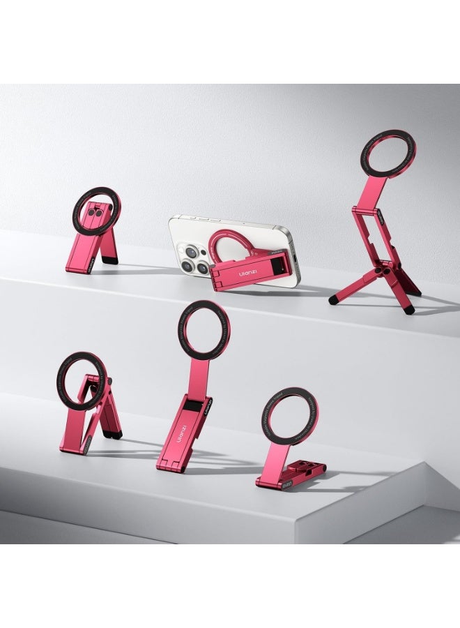 ULANZI MA60 Magnetic Phone Tripod Stand for iPhone - Aluminium Smartphone Mini Tripod Pocket Cell Phone Stand Strong Magnet Quick Mount Compatible with iPhone17 16 15 14 13 14 Series, Red