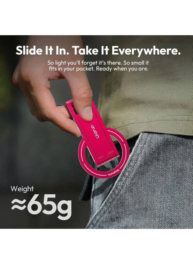 ULANZI MA60 Magnetic Phone Tripod Stand for iPhone - Aluminium Smartphone Mini Tripod Pocket Cell Phone Stand Strong Magnet Quick Mount Compatible with iPhone 16 15 14 13 14 Series, Red - Image 3