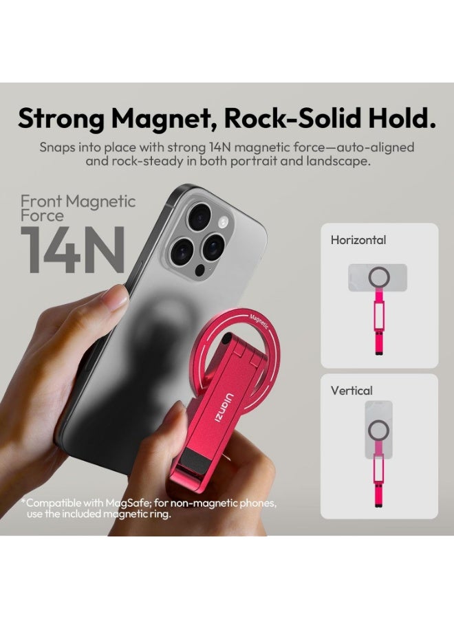 ULANZI MA60 Magnetic Phone Tripod Stand for iPhone - Aluminium Smartphone Mini Tripod Pocket Cell Phone Stand Strong Magnet Quick Mount Compatible with iPhone 16 15 14 13 14 Series, Red - Image 5
