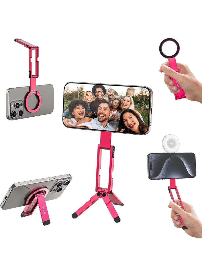 ULANZI MA60 Magnetic Phone Tripod Stand for iPhone - Aluminium Smartphone Mini Tripod Pocket Cell Phone Stand Strong Magnet Quick Mount Compatible with iPhone 16 15 14 13 14 Series, Red - Image 2
