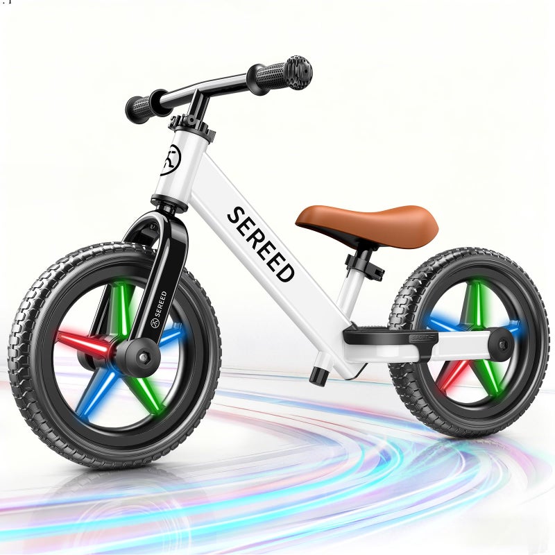 SEREED Toddler Balance Bike 2 Year Old, No Pedal Kids Bicycle Toys for 2-5 Years Old, Tool-Free Adjustment, Customize Plate with Stickers, Gift for 2-3 Boys Girls (White Lighting) - Image 1