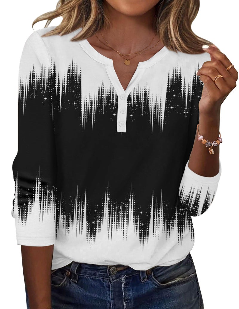 Zeagoo Women's Long Sleeve Tops V Neck Summer Fall Blouses Dressy Casual Work Clothes Gradient Black White - Image 1