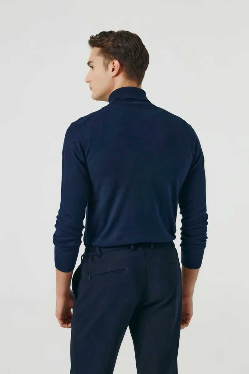 D'S DAMAT Regular Fit Navy Blue Cotton Blend Turtleneck Knitwear Sweater 5HF06ORT12007