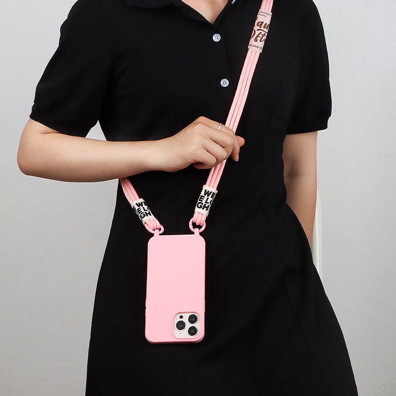 Mobile phone shell women's new crossbody lanyard mobile phone shell for Apple 14Promax milk tea wholesale one-piece delivery - Image 2
