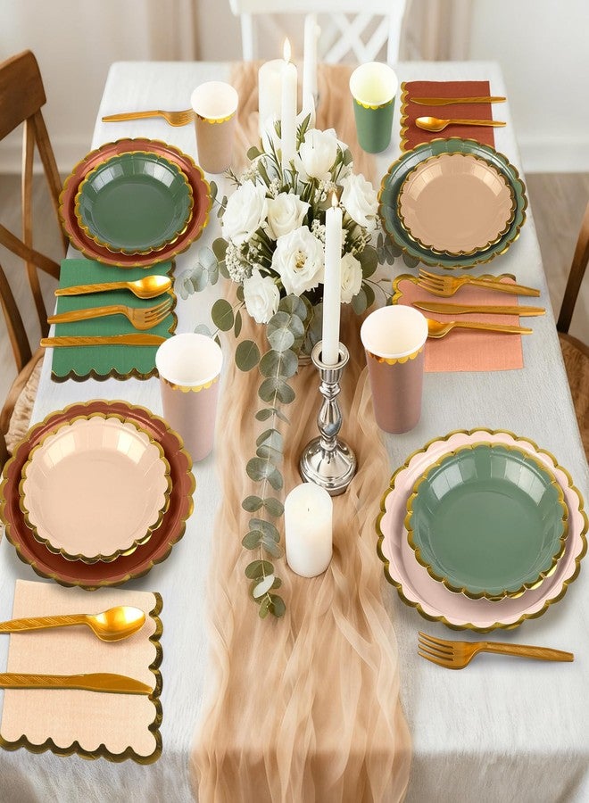 Kochorie 140 PCS Woodland Party Supplies for 20 Guests Disposable Dinnerware Set Includes Scalloped Plates Napkins Cup Cutlery Tableware Set for Birthday Party Wedding Baby Shower Picnic - Image 5