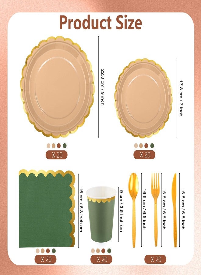 Kochorie 140 PCS Woodland Party Supplies for 20 Guests Disposable Dinnerware Set Includes Scalloped Plates Napkins Cup Cutlery Tableware Set for Birthday Party Wedding Baby Shower Picnic - Image 2