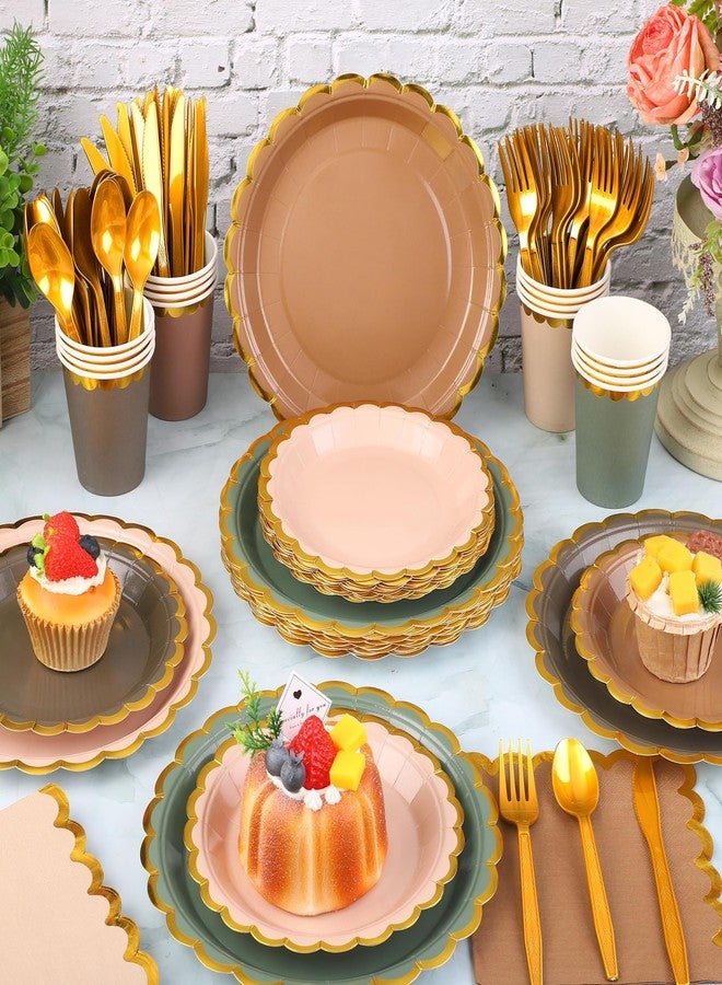 Kochorie 140 PCS Woodland Party Supplies for 20 Guests Disposable Dinnerware Set Includes Scalloped Plates Napkins Cup Cutlery Tableware Set for Birthday Party Wedding Baby Shower Picnic - Image 4