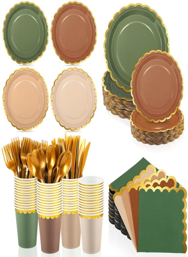 Kochorie 140 PCS Woodland Party Supplies for 20 Guests Disposable Dinnerware Set Includes Scalloped Plates Napkins Cup Cutlery Tableware Set for Birthday Party Wedding Baby Shower Picnic - Image 1
