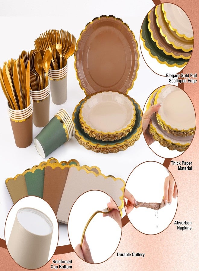 Kochorie 140 PCS Woodland Party Supplies for 20 Guests Disposable Dinnerware Set Includes Scalloped Plates Napkins Cup Cutlery Tableware Set for Birthday Party Wedding Baby Shower Picnic - Image 3