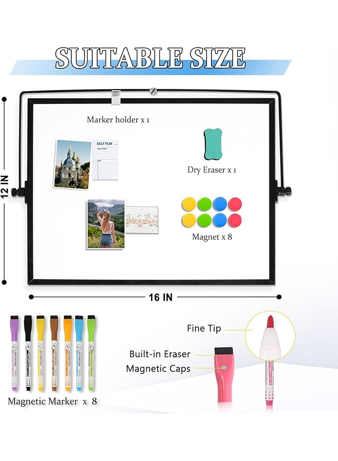 إيروريكس سبورة بيضاء مغناطيسية لسطح المكتب مقاس 16 بوصة × 12 بوصة مع حامل، سبورة بيضاء محمولة صغيرة للتقويم للكتابة والرسم والمكتب والمنزل والمدرسة - Image 3
